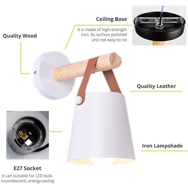 E27 Moderne vegglampe i metall, smijern og tre