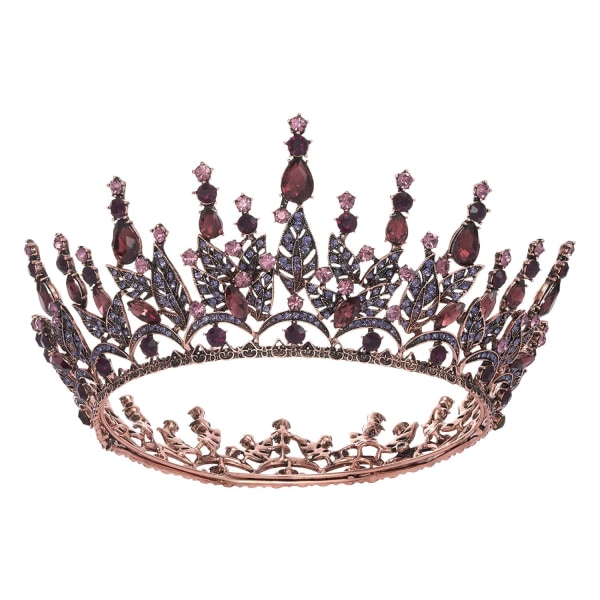 Barock drottningkrona för kvinnor, strass bröllopskrona, svart tiara kostymfesttillbehör för Brithday Prom (lila)