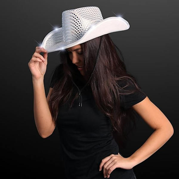 Sølv LED Cowboy Hat med LED-skygge