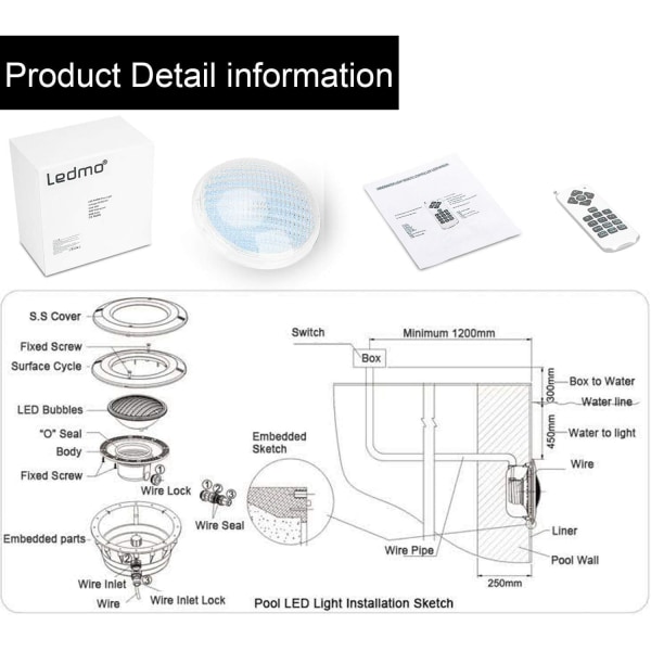 36W PAR56 Bassenglys, LED Basseng Spotlight Vanntett IP68, LED Sub