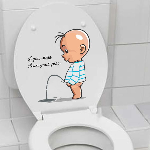 Funny Warning Toilet Stickers Cartoon Child Urinating Toilet Lid