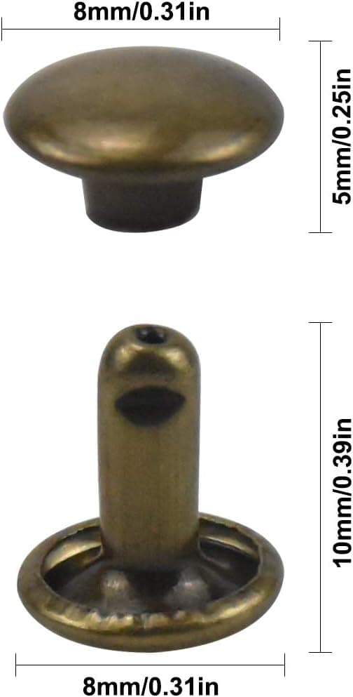 100 sett bronse 8mm lærnagler Dobbel nagle Rørformet nagle Stud