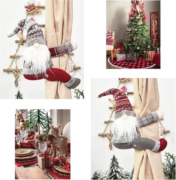 2 st julgardinband med spänne, söt tomte