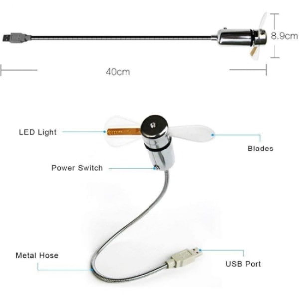 USB-vifte med sanntidsvisningsfunksjon, USB-vifter, sølv (klokke)