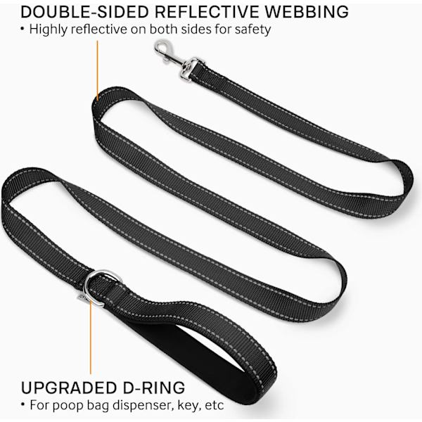 Reflekterende dobbeltsidet hundeline med polstret håndtag, heavy duty