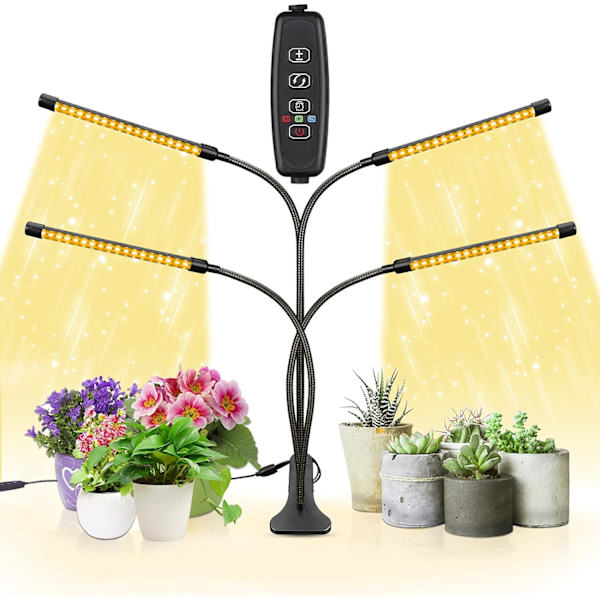 Vækselys, 80W 4 Hoveder Timing 80 LED 9 Dæmpbare Niveauer Plante Vækselys til Indendørs Planter med Justerbar Svanehals, 3 9 12H Timer, 3 Kontakttilstande