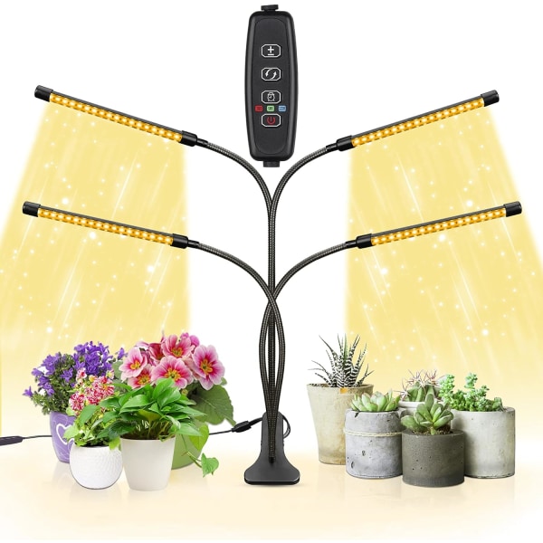Växtlampa, 80W 4 huvuden Timing 80 LED 9 dimbara nivåer Växtväxtlampor för inomhusväxter med justerbar svanhals, 3 9 12H timer, 3 omkopplingslägen
