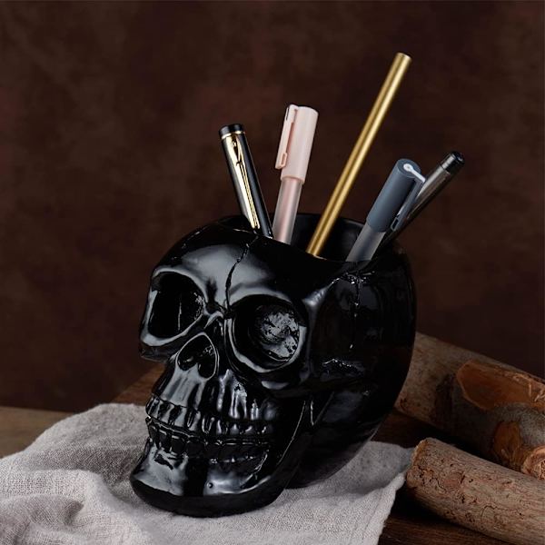 Black Skull Pen og blyantholder, skelet nøgleholder, makeup Br