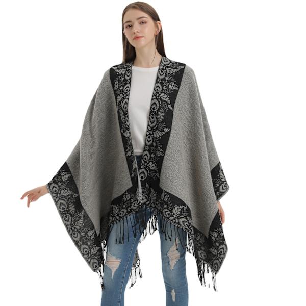Grå Sjal Damemote Gate Jacquard Split Varm Frakk Utendørs