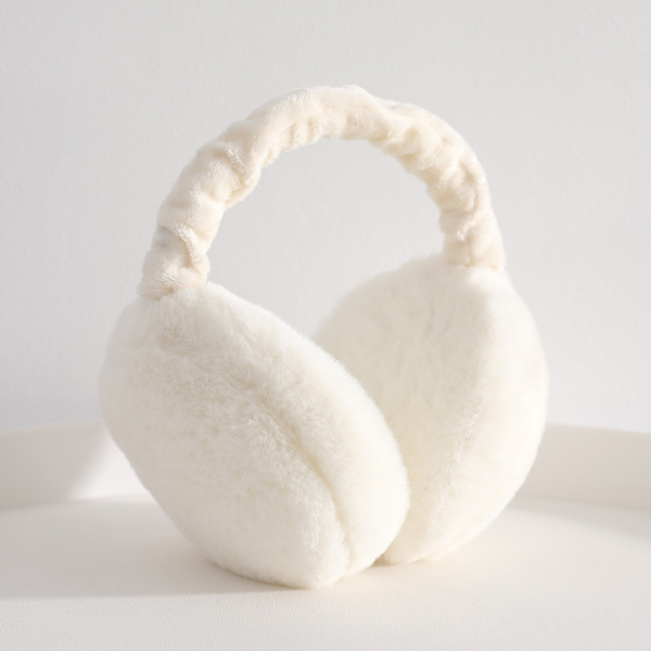 1 st vita öronmuffar för kvinnor vintertillbehör plysch fluffig vikning