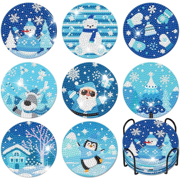 8 st Diamond Painting Coasters 5D Blue Christmas Coasters DIY Co
