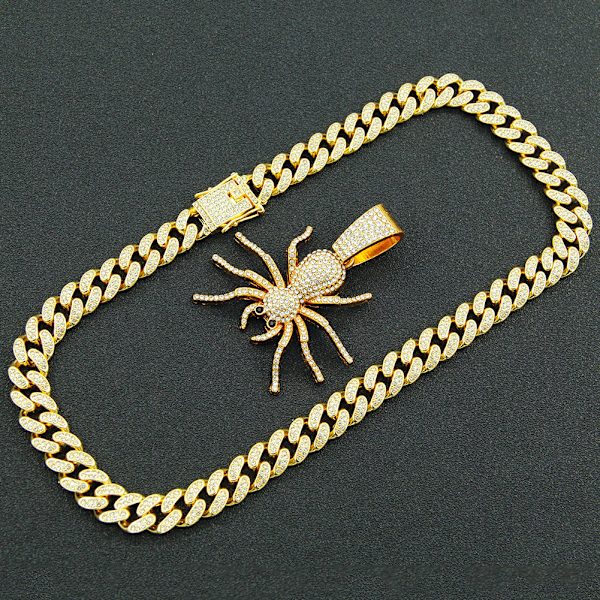 Guld 1 Hip Hop Iced Out Spider Vedhæng Halskæde med Micropave Si