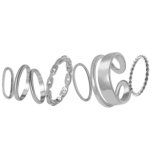 Knuckle Rings Set för kvinnor Flickor Ormkedja Stapling Ring Vintage BOHO Midi Ringar Blandad storlek (Silver 7 delar)