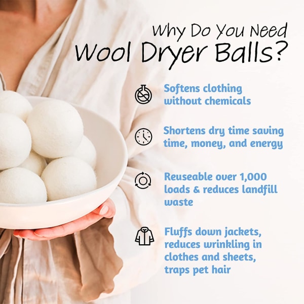 Wool Dryer Balls -  6-Pack -Premium Natural Fabric Softener Award