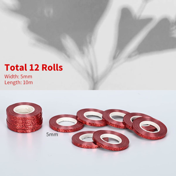 12 rullar 5 mm *10 m/rulle röda glänsande metalliska curlingband för gif