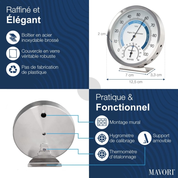 Indendørs analog hygrometer termometer - Hygrometer i rustfrit stål