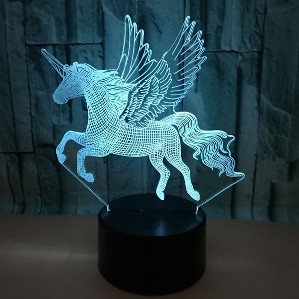 Färgglad 3D-bordslampa 3D-nattlampa enhörning fjärrkontroll touc