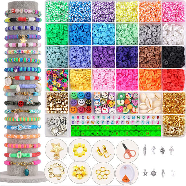 24 färger Clay Bead Armband Making Kit Black Clay Stone Beads Se