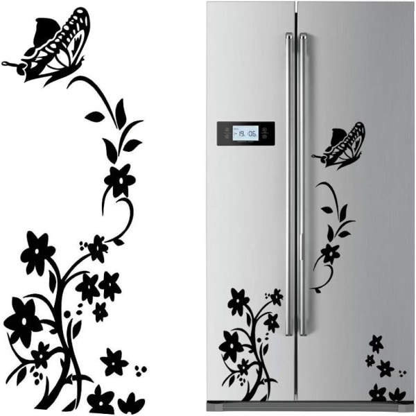 2pcs Black Flower Vine Wall Stickers PVC Fridge Butterfly Self-ad