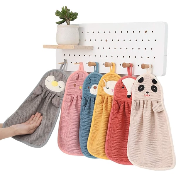 6 stk søde dyrehåndklæder Absorberende hængende håndtørrende håndklæder
