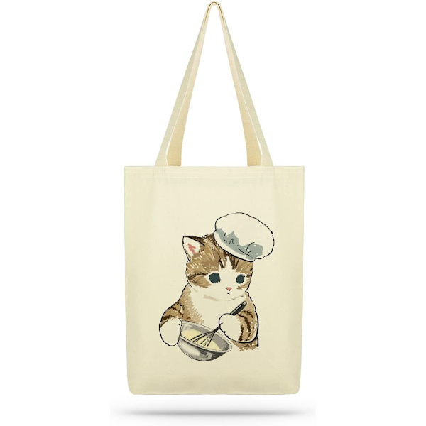 1 stk. trykt kattekok Eco Tote Bag, lærred tote bag til kvinder med