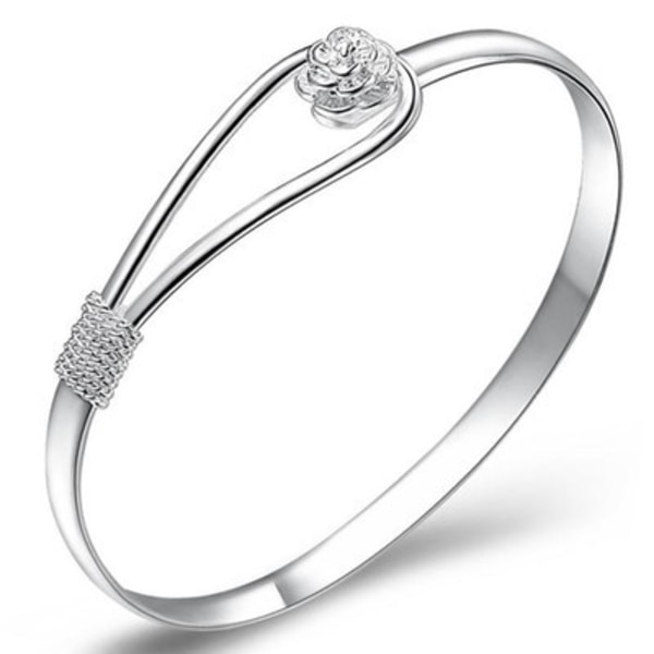 Elegant Clip-On Button Damarmband i Silver för Kvinnor med Blommig Design