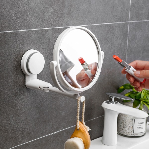 Sugekop vægspejl til badeværelse, makeup, hængende spejl, 360