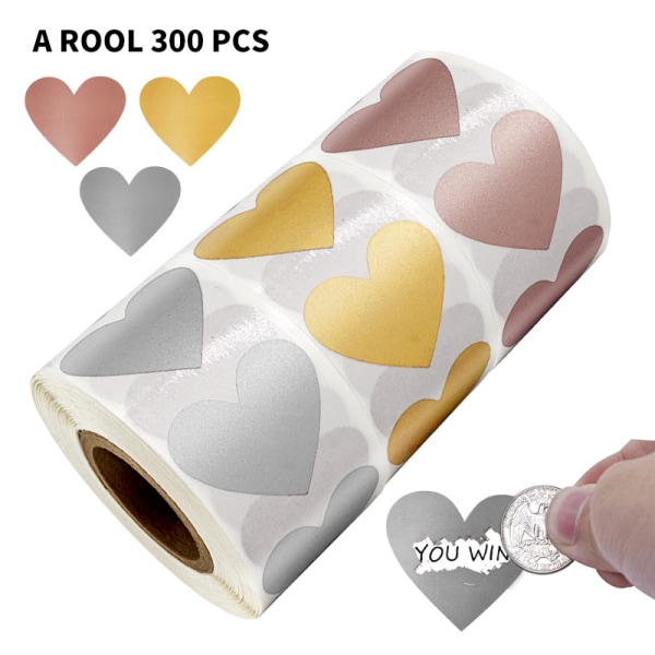 Hjerteformet Rose Gold Scratch Sticker Etikettrull 300 stk / rull