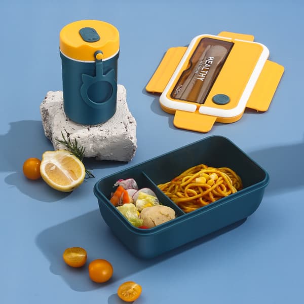 Bento Lunsjbokser med 2 rom og skje, plastmat Pre