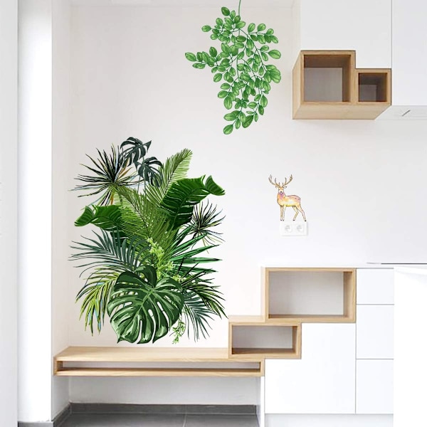 DIY veggklistremermerke tropiske planteblader palmetre veggmalerier flyttbare W
