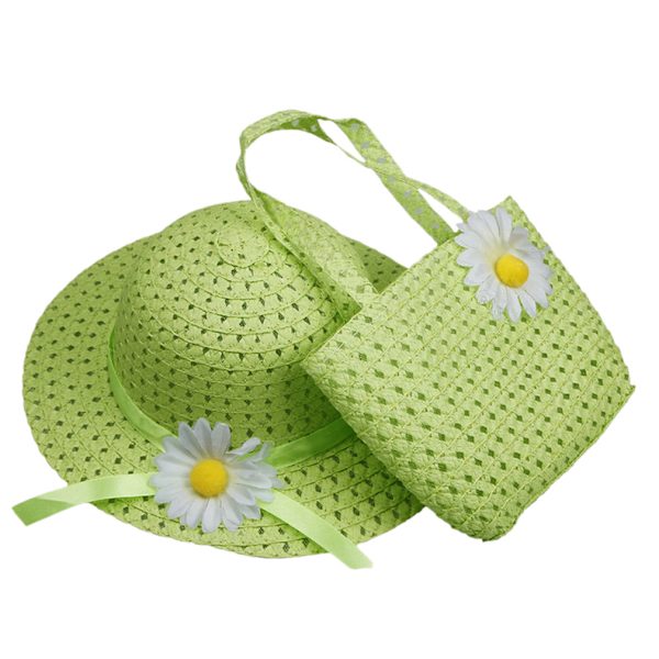 Tyttöjen teekutsuhattu ja -laukku, Daisy Flower Sun Straw Hat ja laukku S