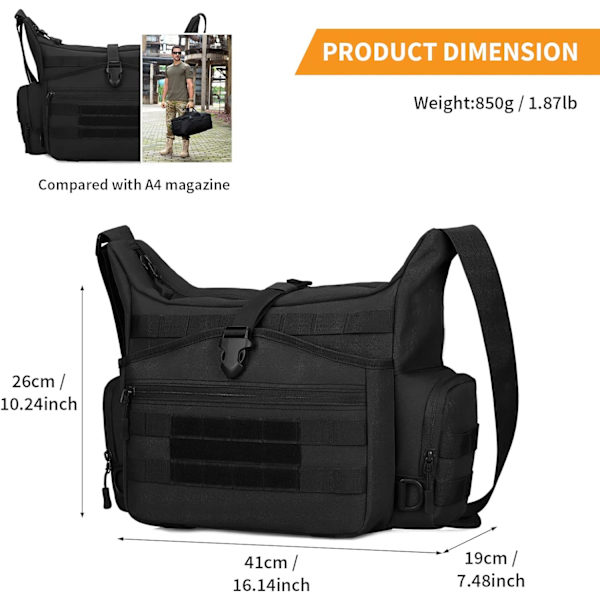 Sort, Taktisk Taske Skuldertasker Crossbody Tasker Camping Tasker til