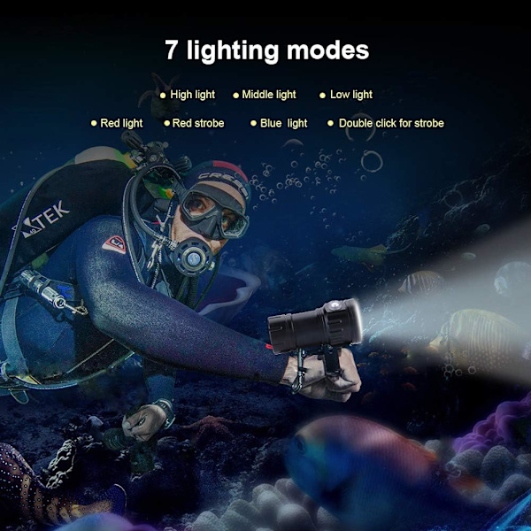 Sukellusvalaisin 18000 Lumen IPX8 Sukellusvalot 500M Vedenalainen