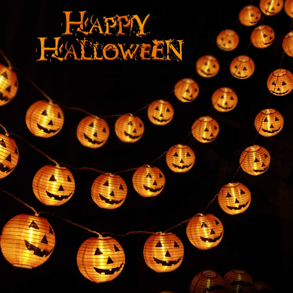 Halloween-lyhtyjen valosarja, 10 jalkaa 20 LED-oranssia pelottavaa kasvohahmoa