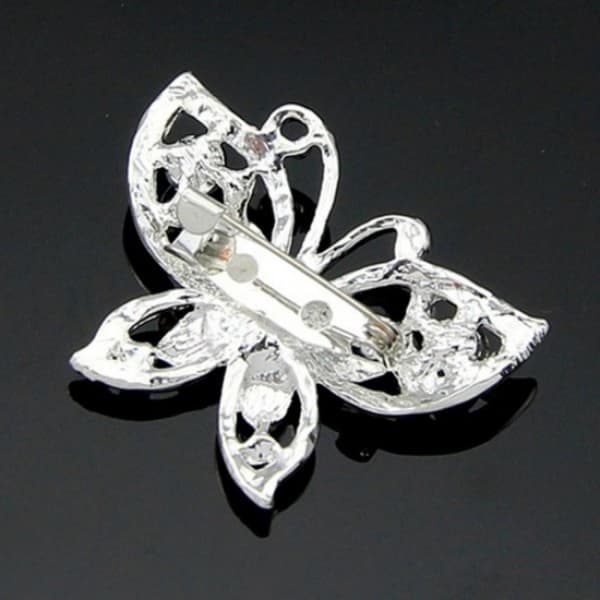 Sparkling Silver Brosch - Butterfly & White Rhinestones Silver