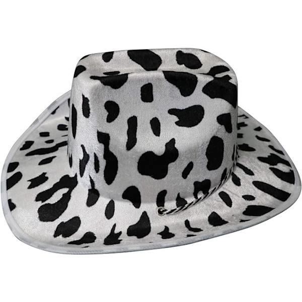 Cowboy Hat Sjov Ko Print Hat - Unisex Sort og Hvid Cowboy Hat