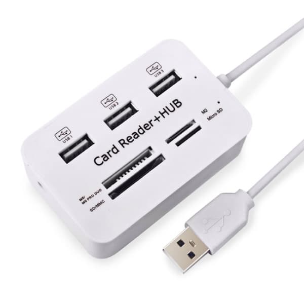 USB 2.0 hukommelseskortlæser + USB Hub (High Speed) Hvid