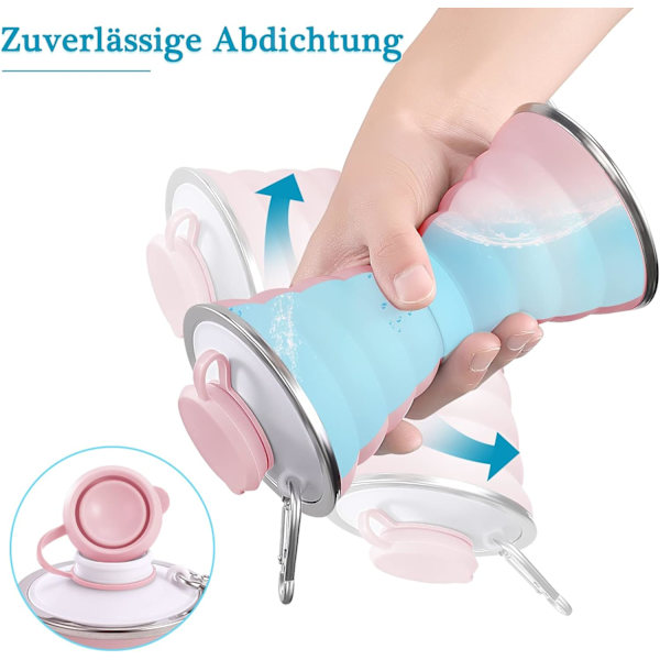 500 ml sammenklappelig vandflaske i pink, BPA-fri, med karabinhage, Spor