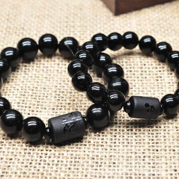 2 st svarta obsidian drake fenix pärlor par älskare armband B