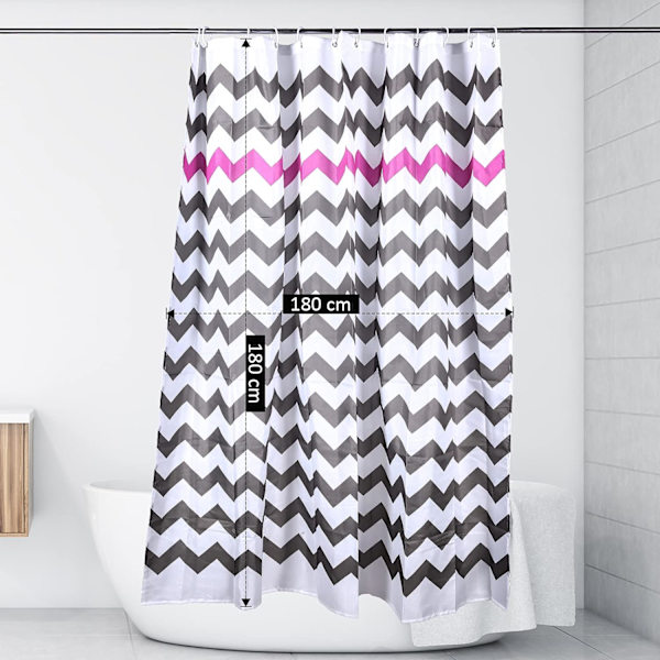 Mugresistent Vandtæt Bruseforhæng Hjørne Polyester Badeforhæng 180 x 180cm med Kroge Maskinvaskbar Simpel Design (Grå og Lilla)