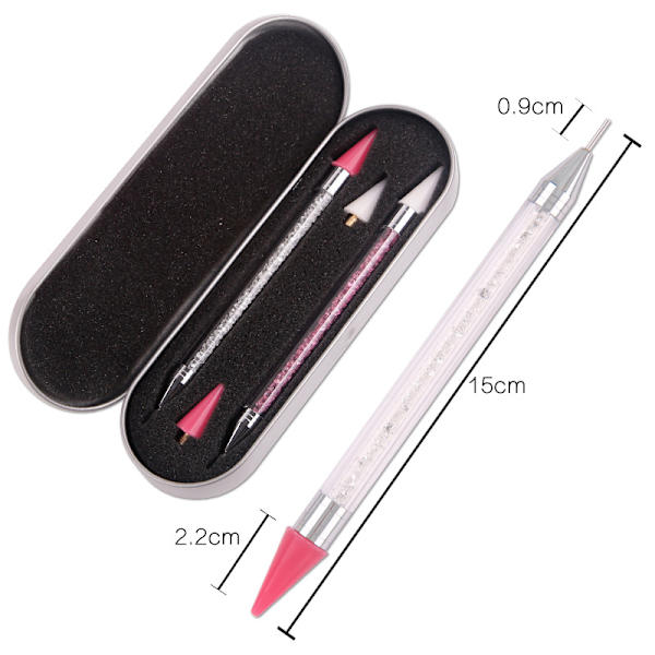 Nagelkonst Rhinestone Picker Tändverktyg med Extra 2 Vaxhuvuden,