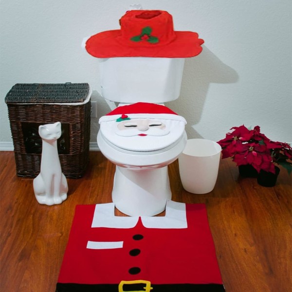 1 sæt juletema toiletlåg, 3 stykker vaskbart toilet Christm