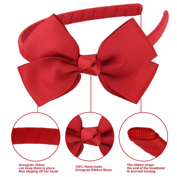 Mode Söt Röd rosett Pannband för flickor Småbarn Pure Color Hårnål Sweet Bow Hårband Tyg Huvudbonader (röd)