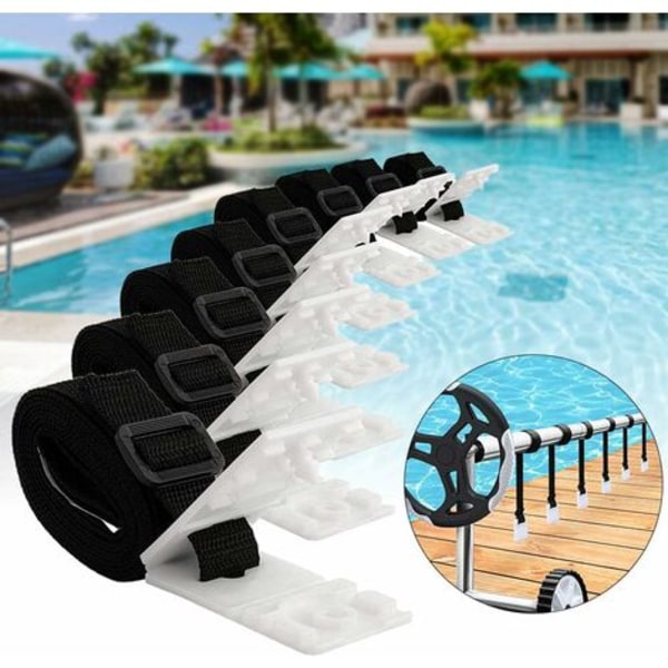 Sæt til fastgørelse af solcelledækken til swimmingpool - 8 remme til solcelledækken -