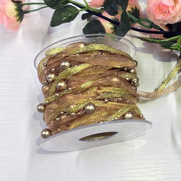 1kpl (Kultainen) Chiffon Tekohelmi Nauha