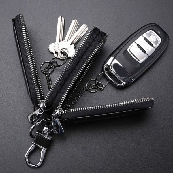 Bil nøglering taske Dobbelt lynlås læder beskyttelse nøgle tegnebog nøgle