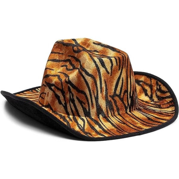 Morsom cowboyhatt, festcowboyhatt i tigermønster (voksenstørrelse, unisex)