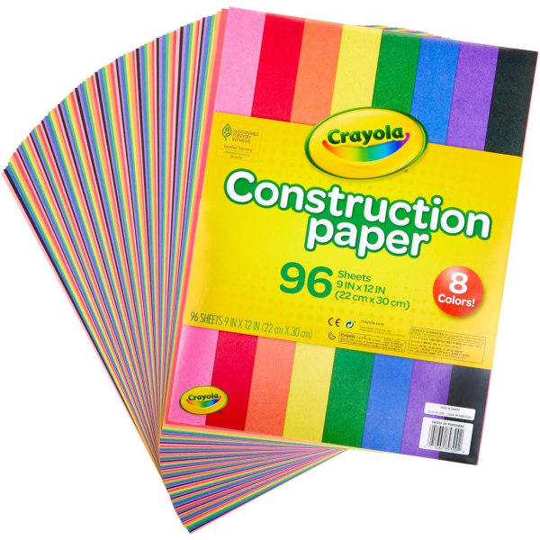 Konstruktionspapir 9" x 12" Pad, 8 klassiske farver (96 ark), velegnet til klasseværelser og skoleprojekter, farver kan variere