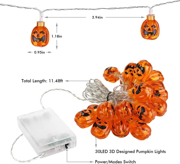 Halloween-lyskæde, 30 LED orange græskar Jack-O-Lantern 10.