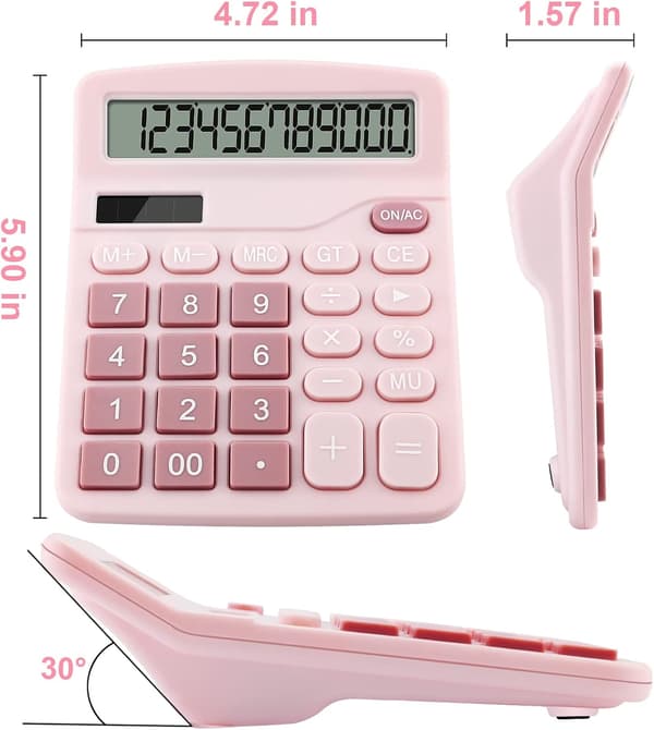 Toimistopöytälaskin 12 numeroa (vaaleanpunainen)